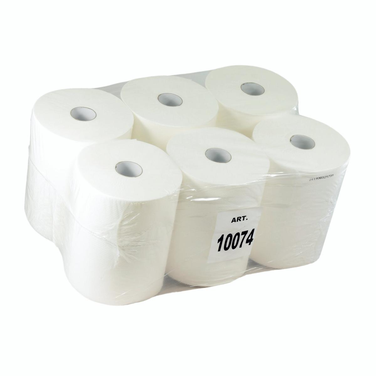 Papierhandtücher Rollenhandtücher Außenabrollung 2-lagig, geprägt, unperforiert, 100% Zellstoff weiß, 120 m, endlos | 6 Rollen 
