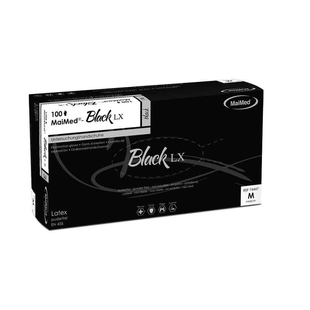 Einweghandschuhe Latex puderfrei "Black LX" bzw. "Style Latex Black", schwarz, 100 Stück/Box | Größe S 