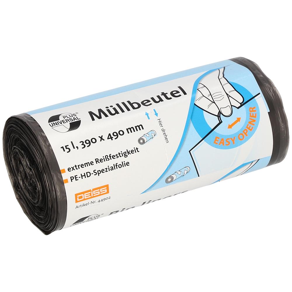Müllbeutel  15 Liter,  6 µ HDPE grau, 390 x 490 mm | 50 Stück/Rolle 
