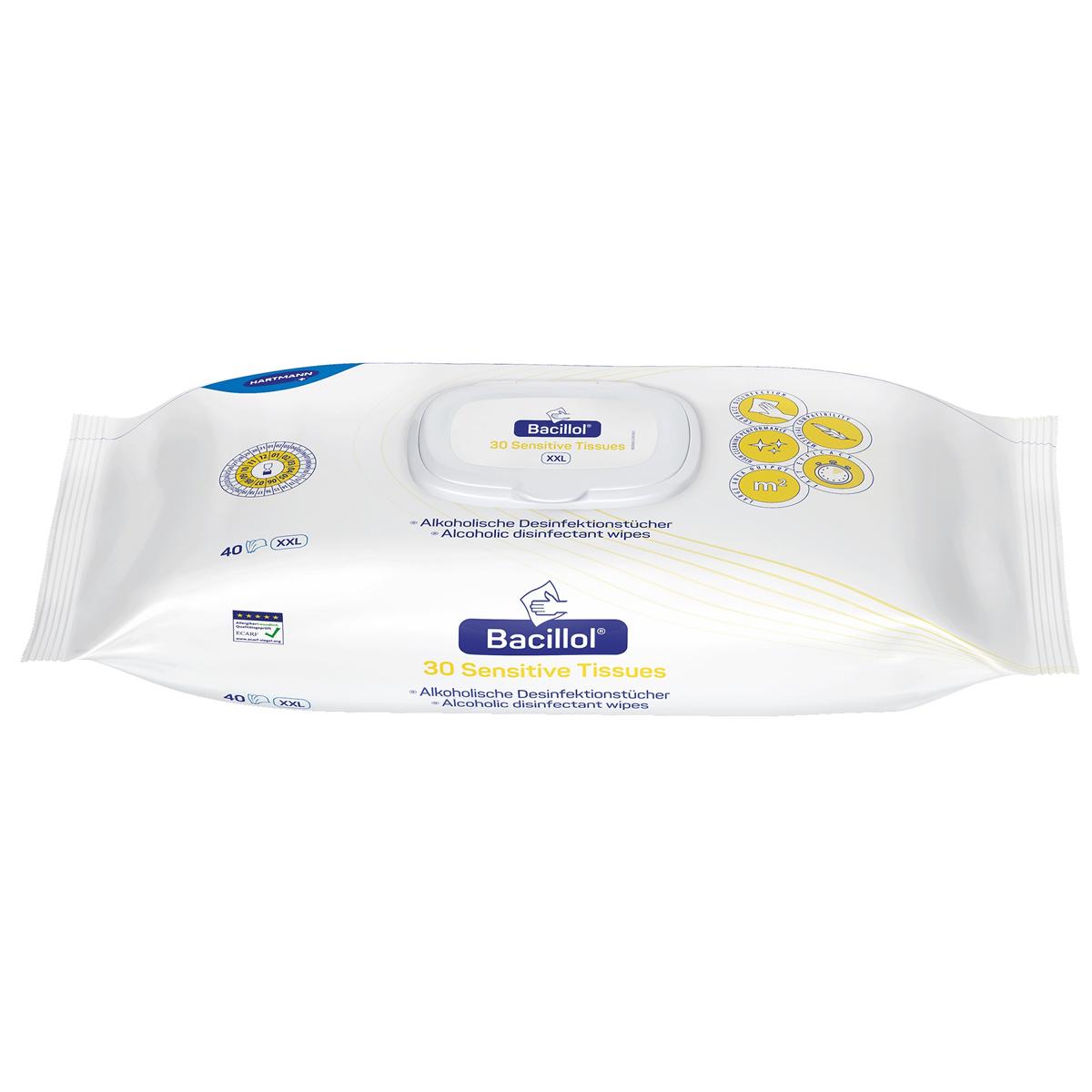 Bacillol 30 Sensitive Tissues XXL -Format, 250 x 380 mm, FLow Pack | 40 Tücher/Pack 
