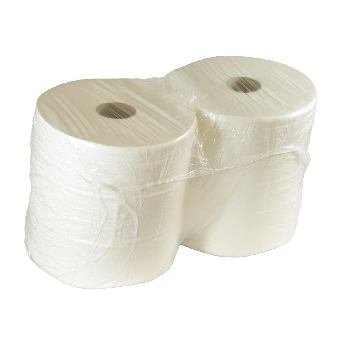 Toilettenpapier Großrolle 2-lagig, Zellulose weiß, 280 m, perforiert | 6 Rollen/Sack
