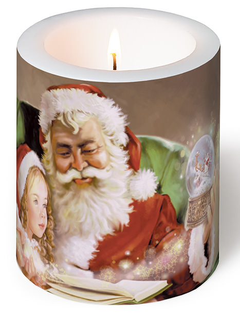 PAPER+DESIGN Dekorkerze rund Ø 9 x 10 cm | passend zu Serviettenmotiv "Kind und Weihnachtsmann" 
