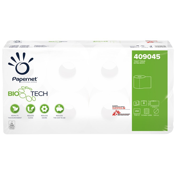 Toilettenpapier 3-lagig, 250 Blatt/Rolle, weiß "BioTech" | 72 Rollen/Sack 
