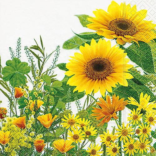 PAPER+DESIGN Zelltuch-Servietten 33 x 33 cm, 3-lagig, 1/4 Falz, 20 Stück/Pack | mit Motiv Gelbe Wiese 
