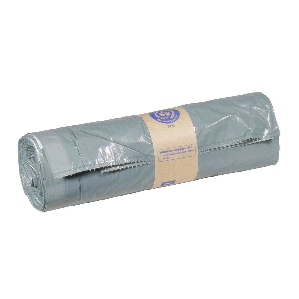 Müllbeutel  60 Liter, 30 µ, Typ 60, LDPE - Regenerat grau, 640 x 710 + 50 mm | 25 Stück/Rolle 
