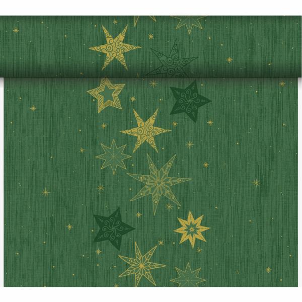 Dunicel Tischläufer 0,4 x 24 m | Tete-á-Tete Motiv Star Stories Green 
