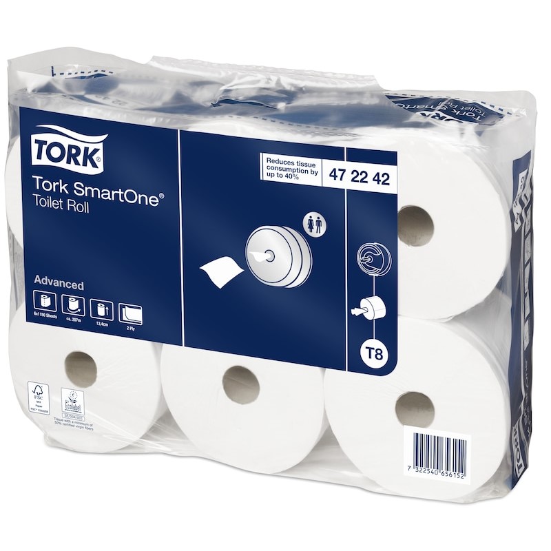 Toilettenpapier Großrolle 2-lagig, Zellulose weiß, 1150 Blatt (200 m), SmartOne, Innenabrollung | 6 Rollen/Sack 
