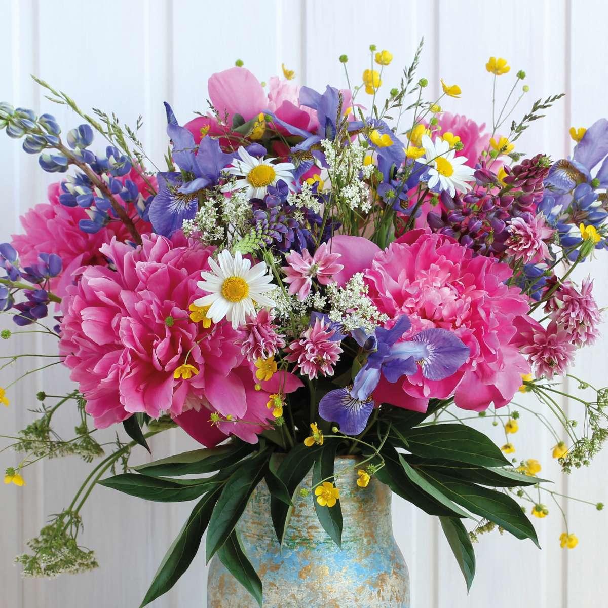 PAPER+DESIGN Zelltuch-Servietten 33 x 33 cm, 3-lagig,1/4 Falz, 20 Stück/Pack | mit Motiv Blumenstrauß 
