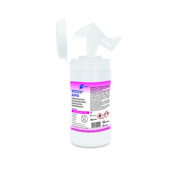Medizid® Rapid+ Desinfektionstücher, PE-Spenderdose | 150 Tücher 
