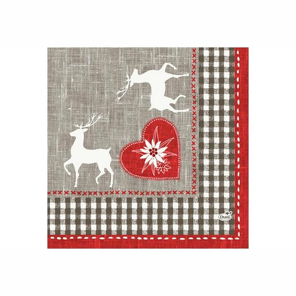 DUNI Zelltuch-Servietten 33 x 33 cm, 3-lagig, 1/4 Falz, 50 Stück/Pack | mit Motiv Alpenglück 
