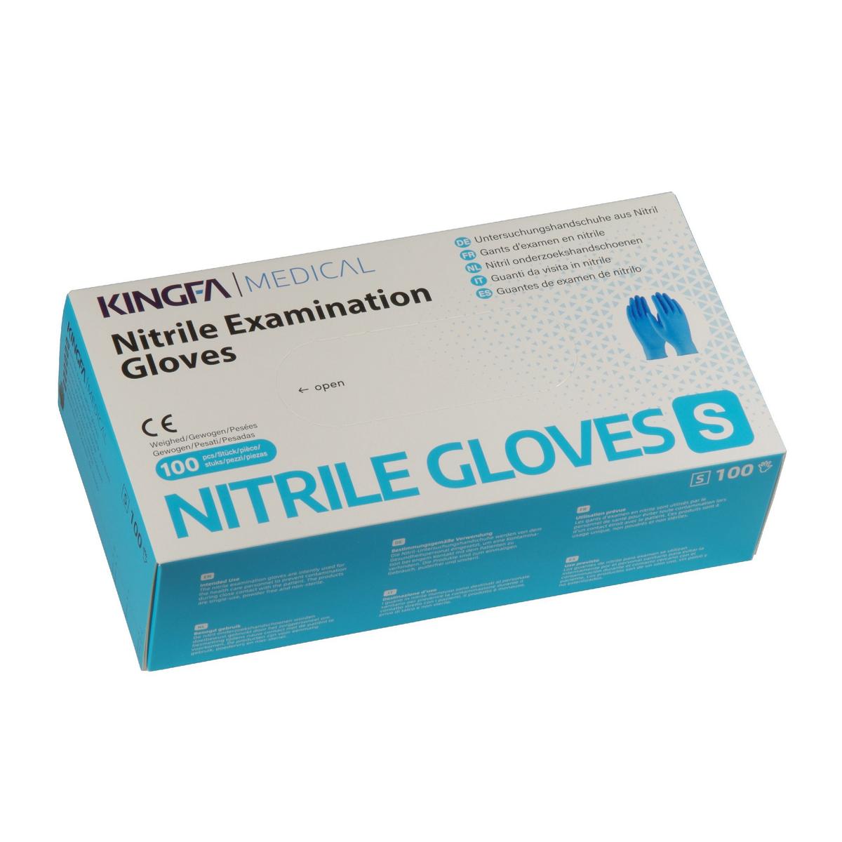 Einweghandschuhe Nitril puderfrei, "Kingfa Medical Nitril" "Medical Examination Gloves", blau, 100 Stück/Box | Größen S