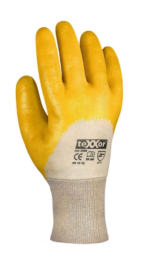 Arbeitsschutzhandschuhe, Nitril- beschichtet, mit Strickbund, gelb/beige, Standard-Qualität | Größe 10 