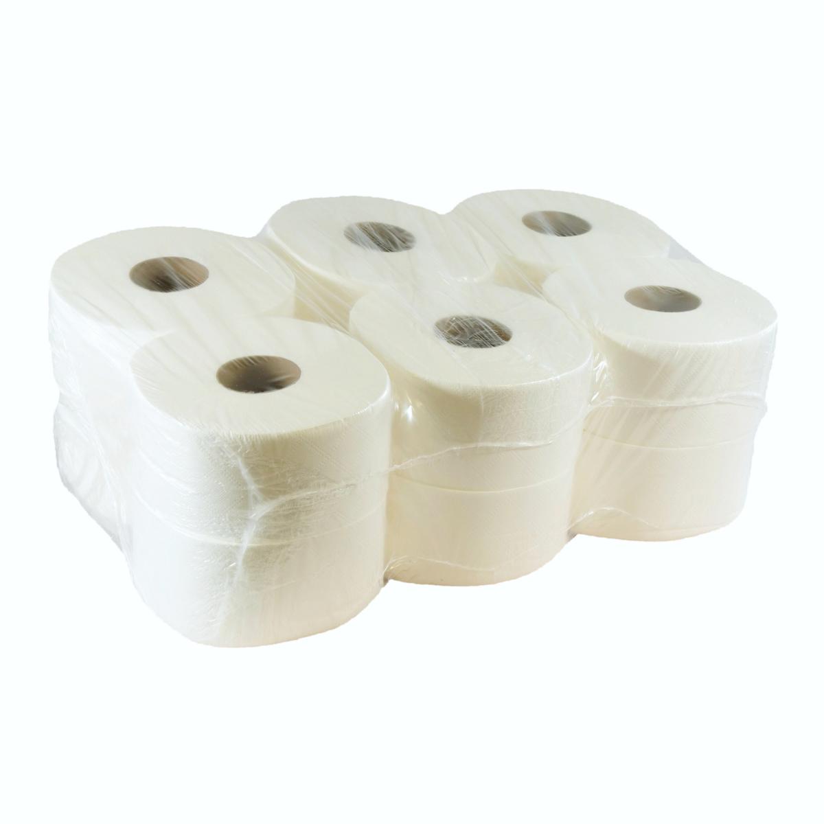 Toilettenpapier Großrolle 2-lagig, Zellstoff, hochweiß,170 m | 12 Rollen/Sack 
