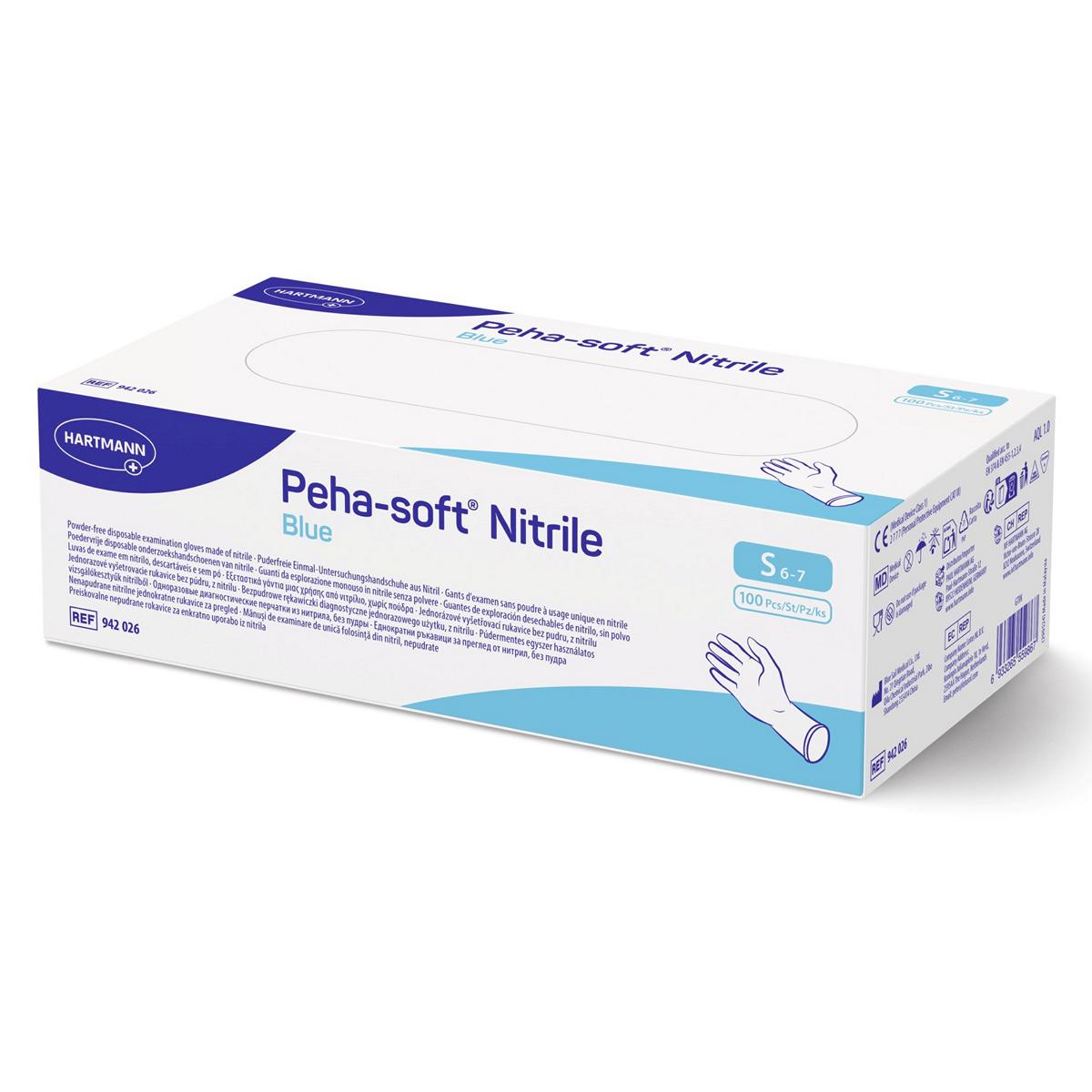 Einweghandschuhe Nitril puderfrei, blau, "Peha-soft® Nitrile blue" | 100 Stück/Box | Größe S 
