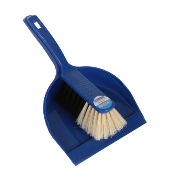 Kehrgarnitur Kunststoff, runde Schaufel mit Lippe, Handfeger 28 cm | farblich sortiert 
