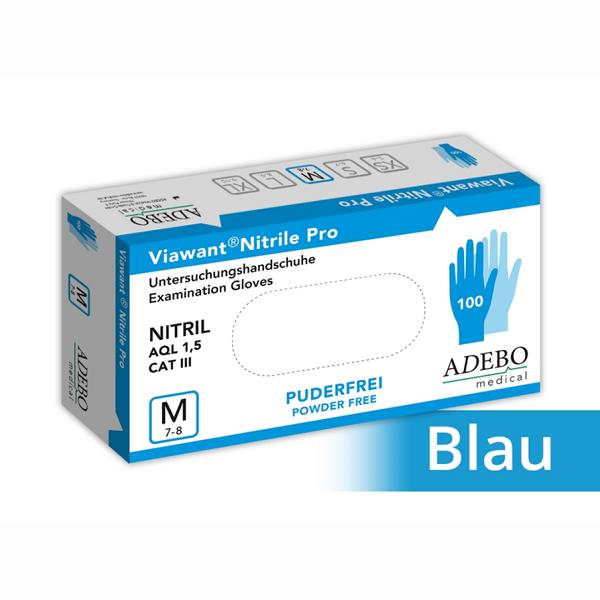 Einweghandschuhe Nitril puderfrei, blau, "Viawant Nitrile Pro", 100 Stück/Box | Größe XS 
