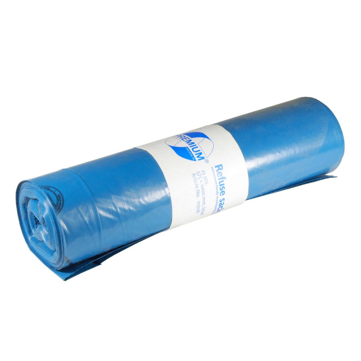 Müllsack   70 Liter,  38 µ, Typ 60, LDPE blau, 575 x 1000 mm | 25 Stück/Rolle 
