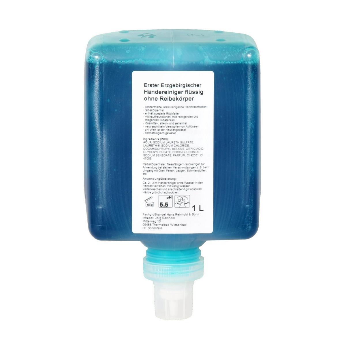 Erster Erzgebirgischer Händereiniger flüssig ohne Reibekörper | 1-Liter-Patrone 
