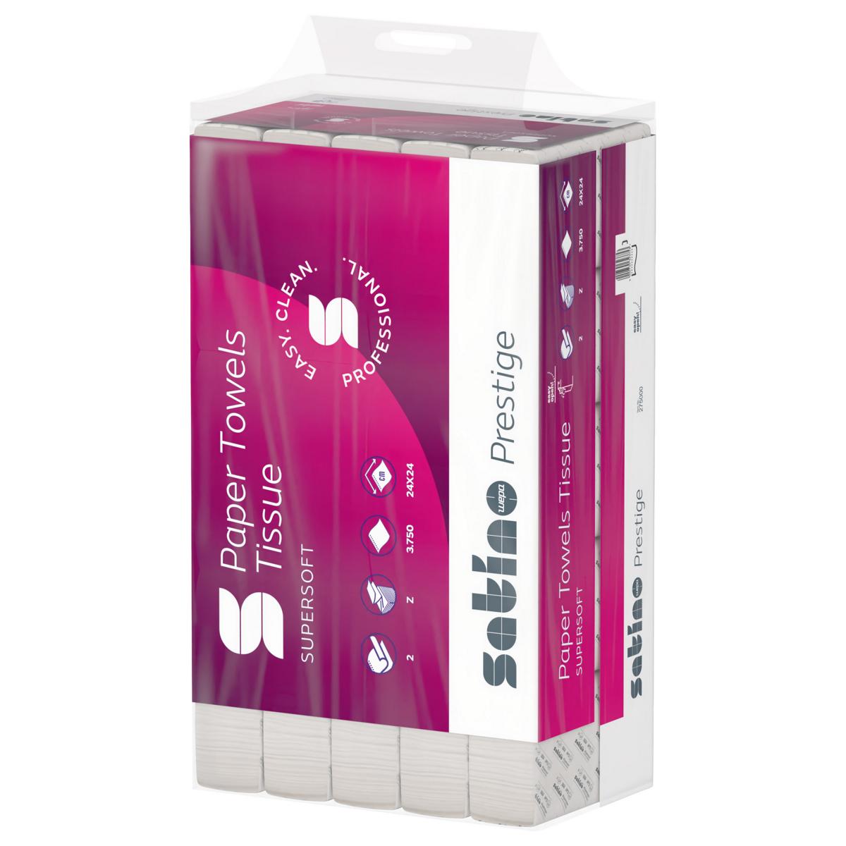 Papierhandtücher 2-lagig, 24 x 24 cm, Zick-Zack-Falz, Zellstoff, FSC® hochweiß | 3.750 Blatt/Karton