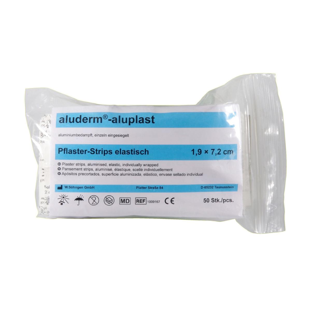 aluderm® -aluplast elastisch, 1,9 x 7,2 cm | 50 Stück einzeln eingesiegelt 
