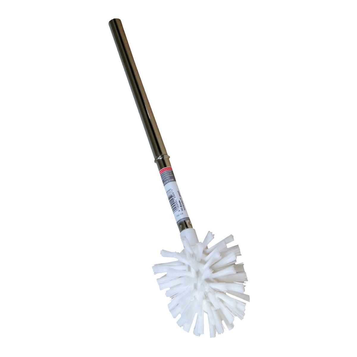 WC-Bürste rund, echt verchromter Metall-Griff mit weißen Borsten 
