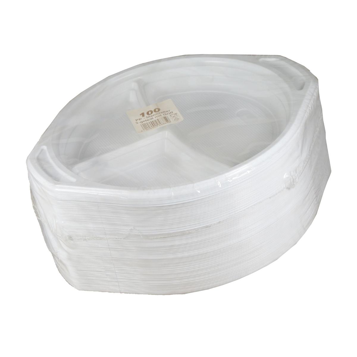 *Menüteller rund 3-geteilt, 22 cm, weiß mit Ohren, Kunststoff | 100 Stück 