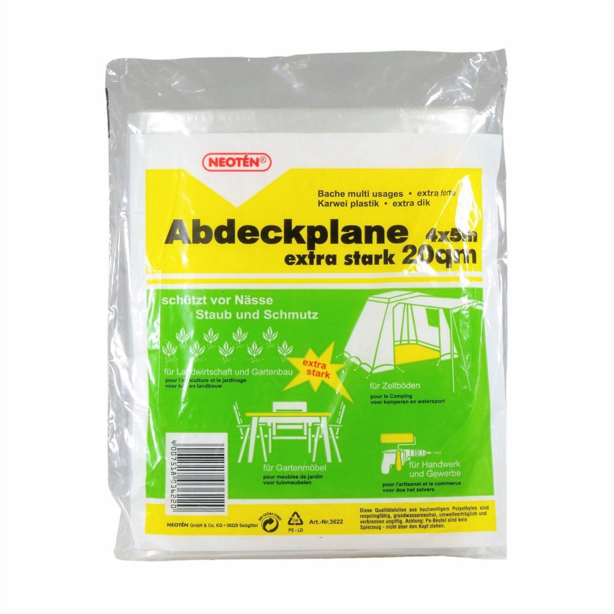 Abdeckplane 4 x 5 m, 20 m², extra stark, 30 my 