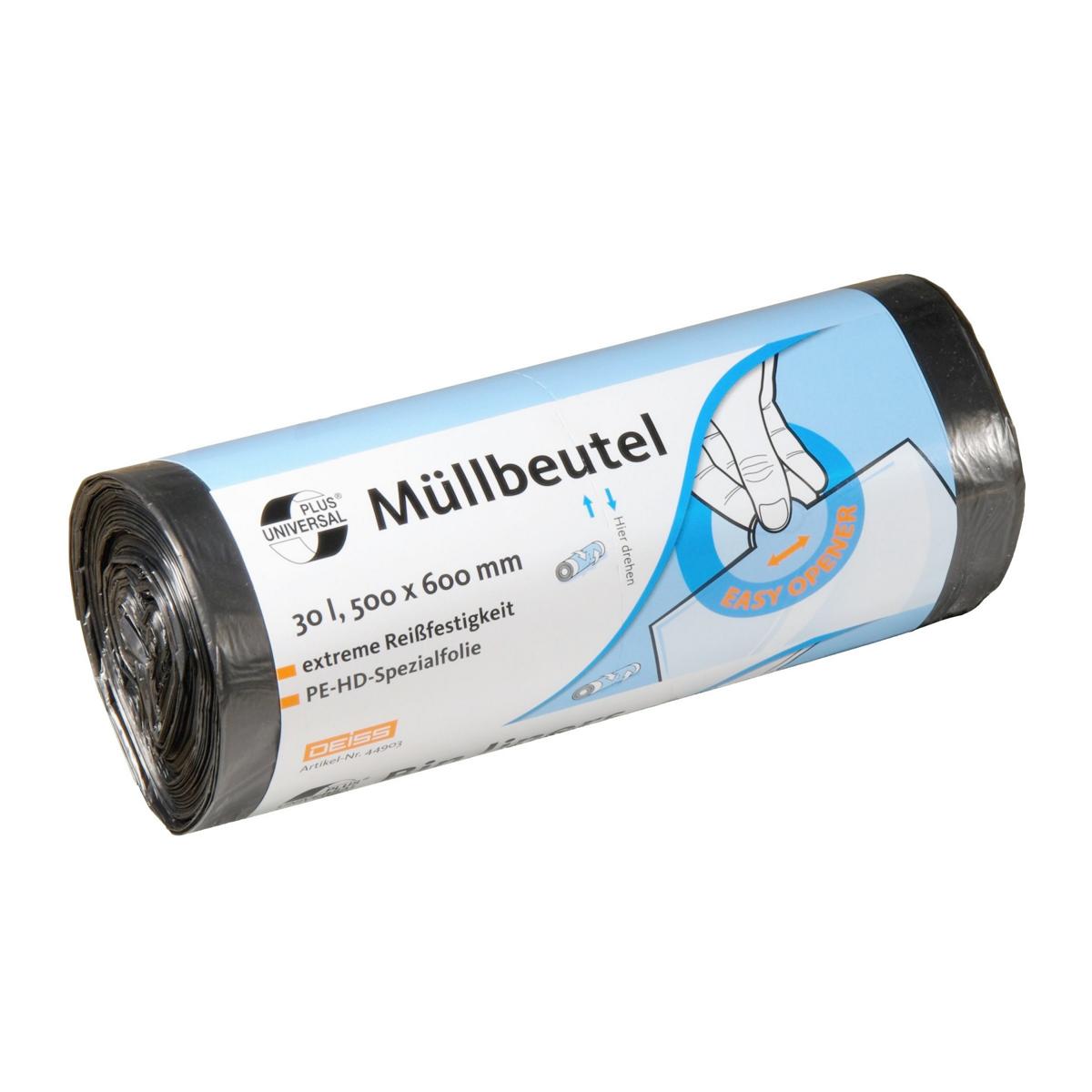 Müllbeutel  30 Liter,  6 µ HDPE grau, 500 x 600 mm | 50 Stück/Rolle 
