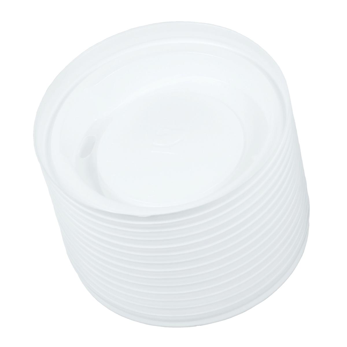 *Deckel mit Trinkloch (12/16oz, Ø 90 mm),PS Kunststoff, für Coffee-Cups, weiß | 100 Stück 
