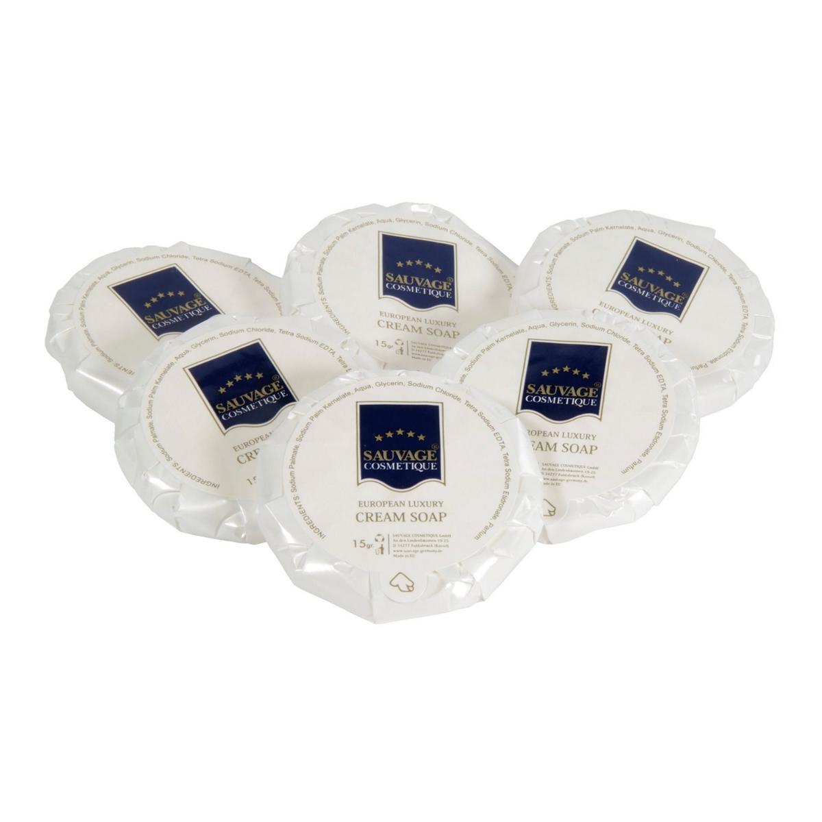Hartseife, Spa Cremeseife rund á 15 g in Plisee-Papier | 500 Stück 

