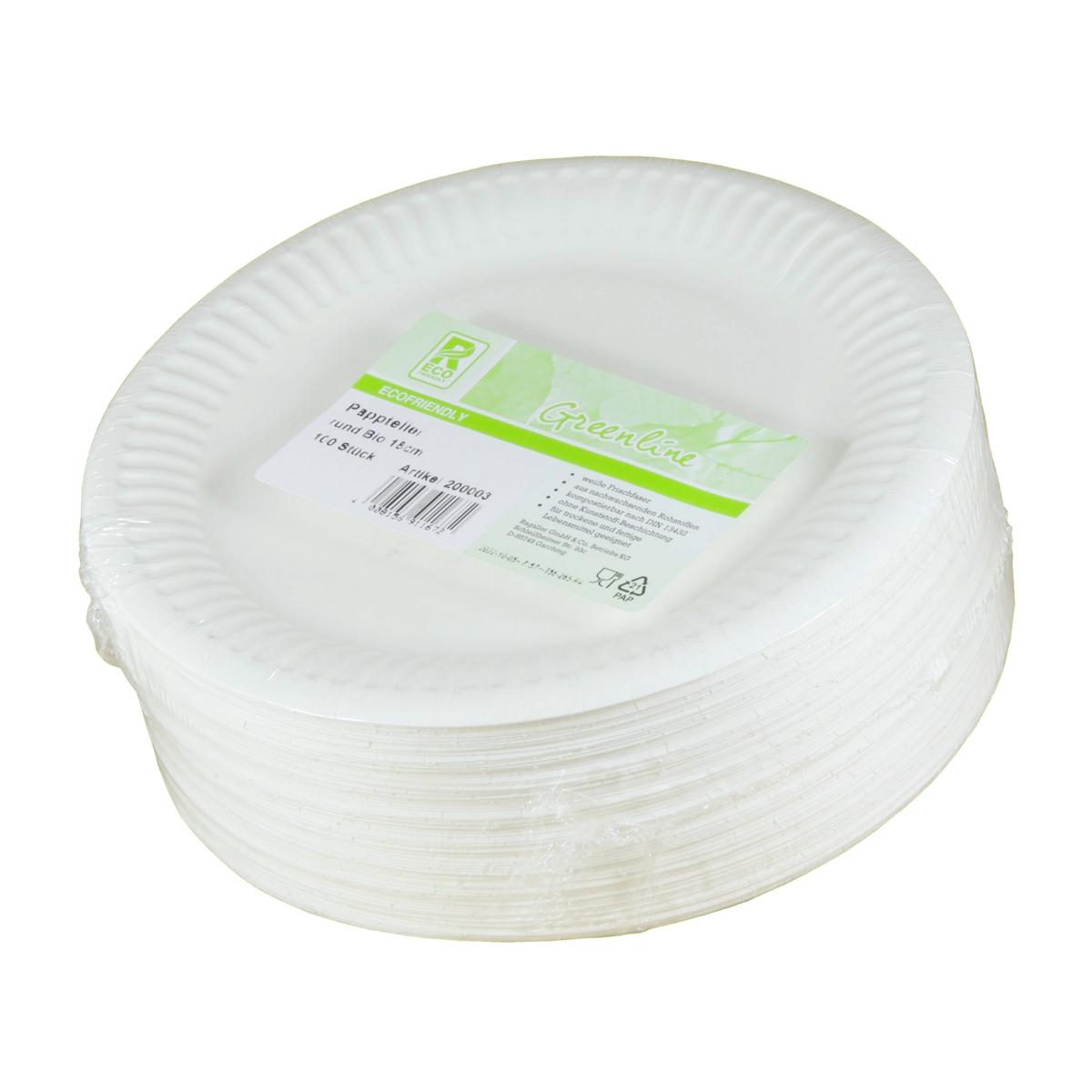 *Pappteller rund Bio 18 cm, Frischfaser weiß | 100 Stück 