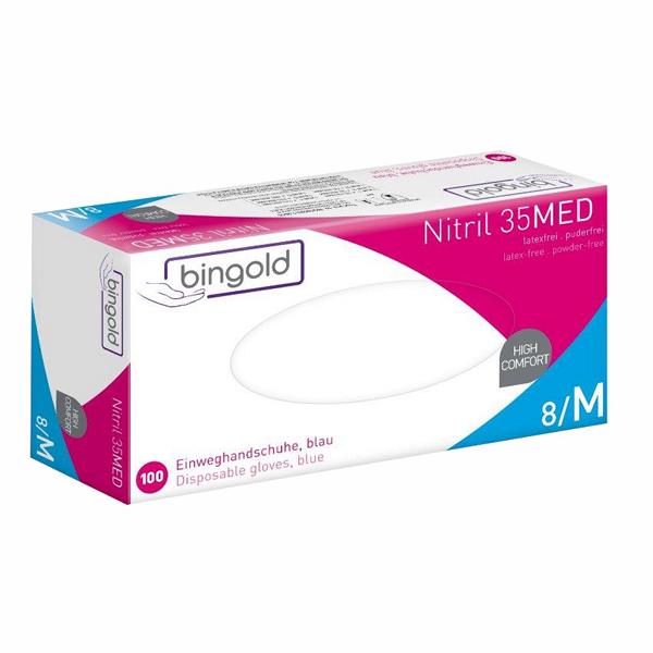 Einweghandschuhe Nitril, puderfrei, violettblau, "Bingold Nitril 35Med", 100 Stück/Box | Größe S
