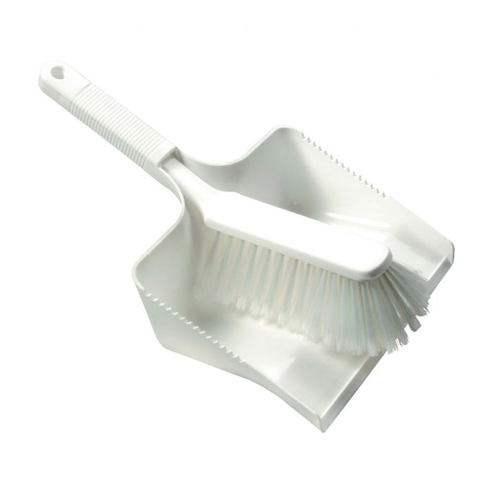 Hygiene-Kehrgarnitur Kunststoff, eckige Schaufel, Handfeger | weiß 