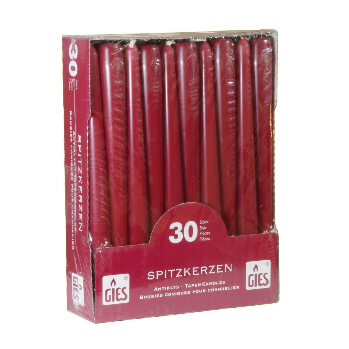 Spitzkerzen 250 x 23,5 mm, 30 Stück/Pack | bordeaux 
