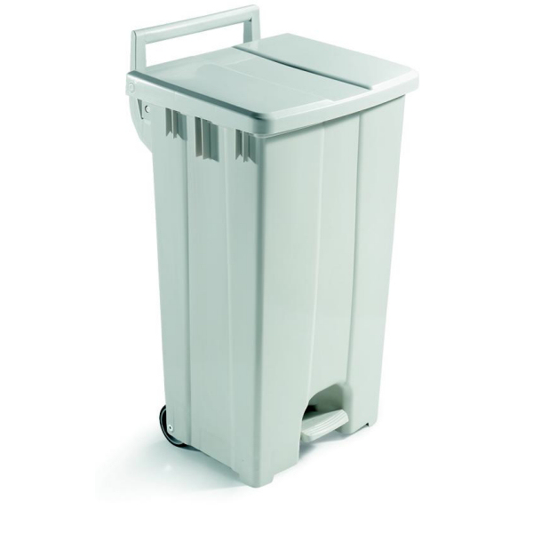 Abfallbehälter, Treteimer 90 Liter "Derby" fahrbar | weiß 
