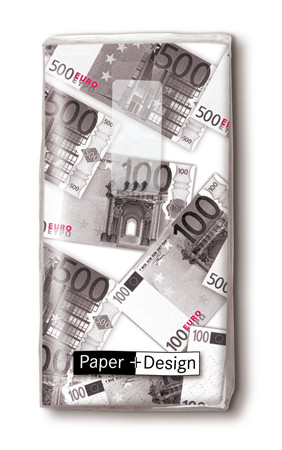 PAPER+DESIGN Taschentücher 4-lagig, 10 Taschentücher/Päckchen | mit Motiv "Euroscheine"