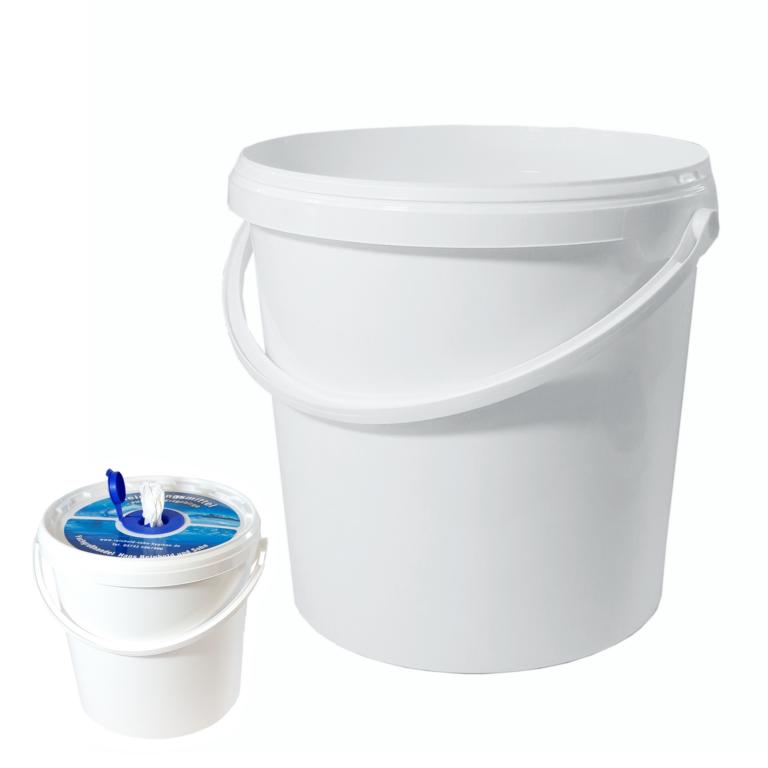 Spendereimer rund für getränkte Tücher, ohne Zupfdeckel | weiß  10,8 Liter 
