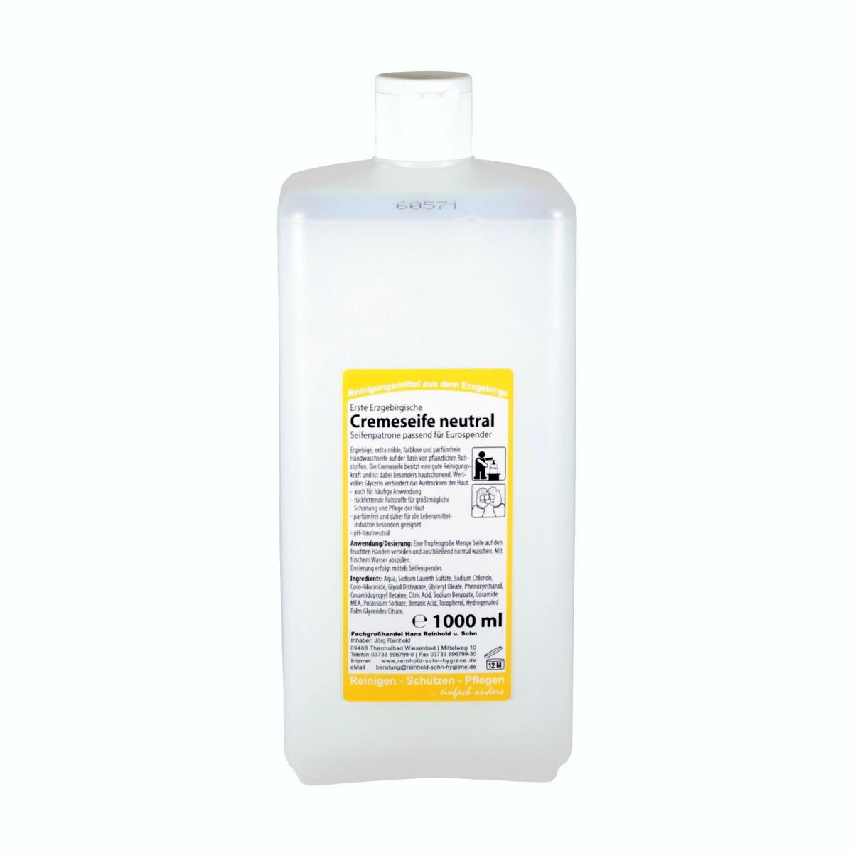 Erste Erzgebirgische Cremeseife neutral |  1 Liter-Euroflasche 
