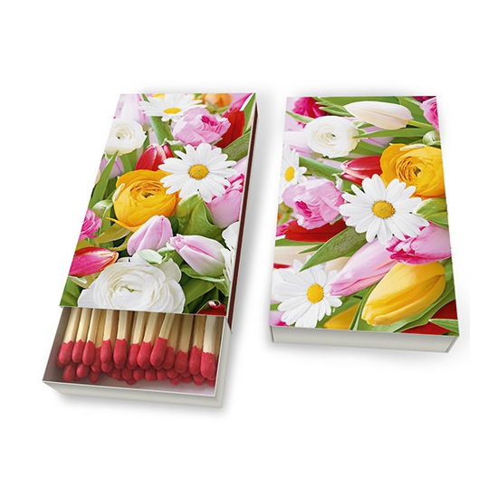 PAPER+DESIGN Streichholzschachtel 11 x 6,3 cm mit 45 Streichhölzern | Motiv "Bunte Blumen" 
