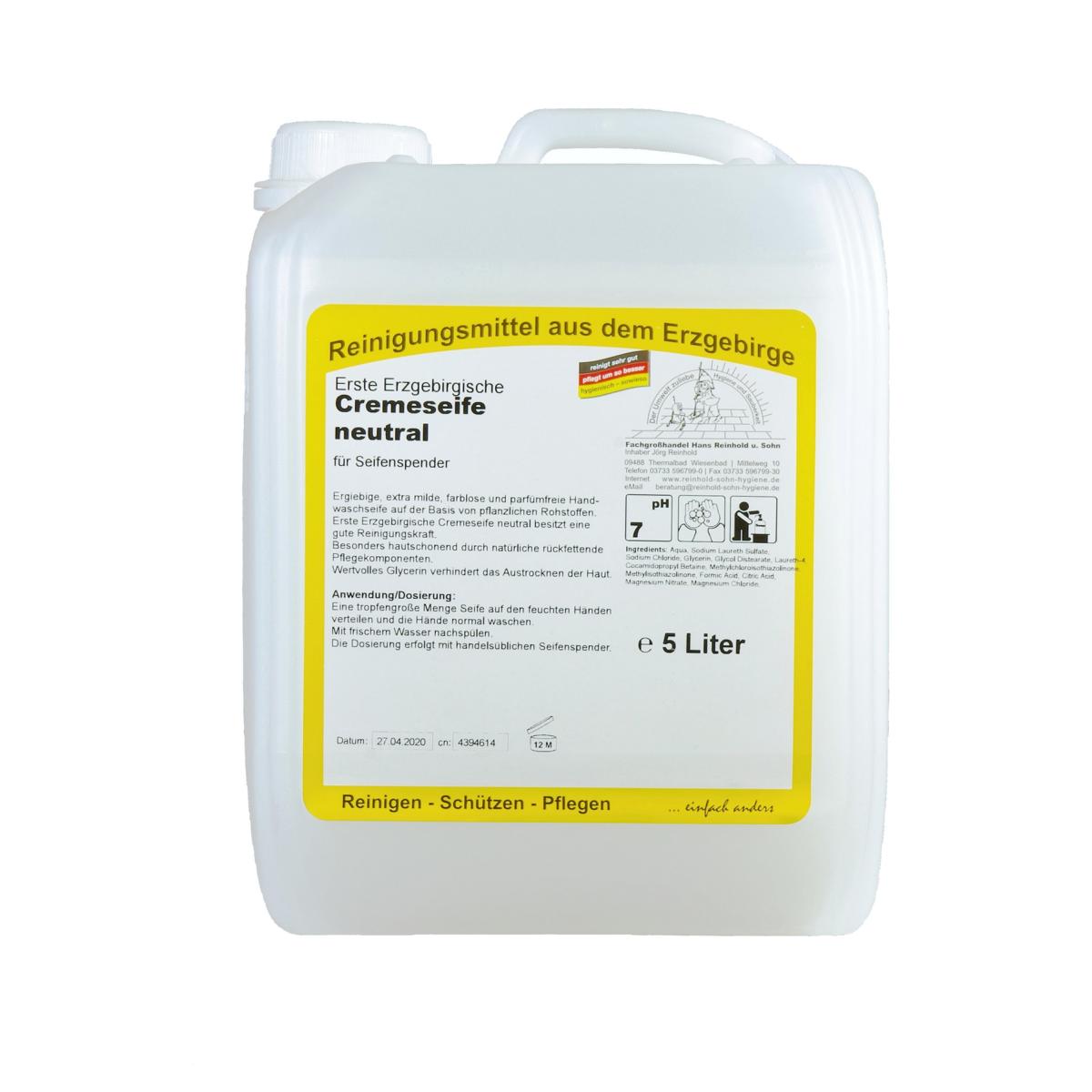 Erste Erzgebirgische Cremeseife neutral |  5 Liter 
