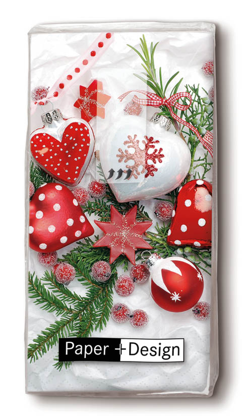 PAPER+DESIGN Taschentücher 4-lagig, 10 Taschentücher/Päckchen | mit Motiv "Weihnachtsschmuck"