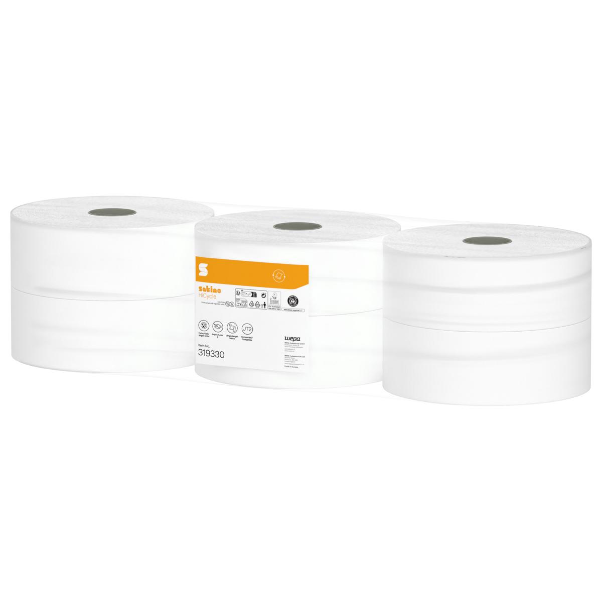 Toilettenpapier Großrolle 2-lagig, hochweiß, 380 m, 9,2 x 25 cm, 1520 Blatt/Rolle | 6 Rollen/Sack 