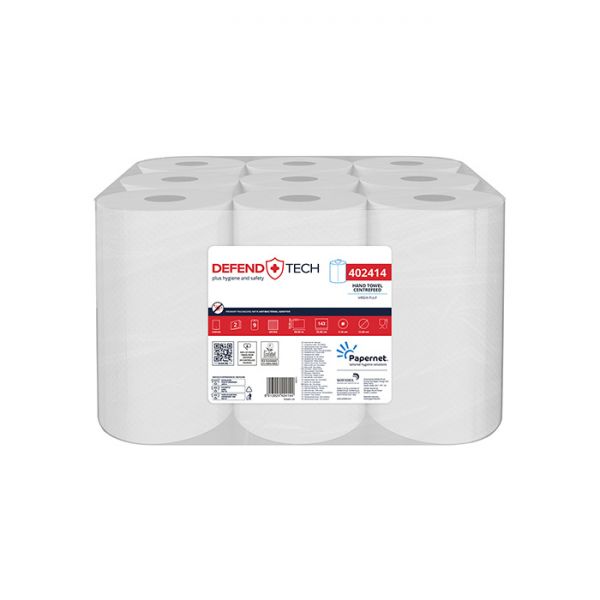 Papierhandtücher Rollenhandtücher,Innenabrollung 2-lagig, 100% Zellstoff weiß, 50 m, 143 Blatt | 9 Rollen/Sack 
