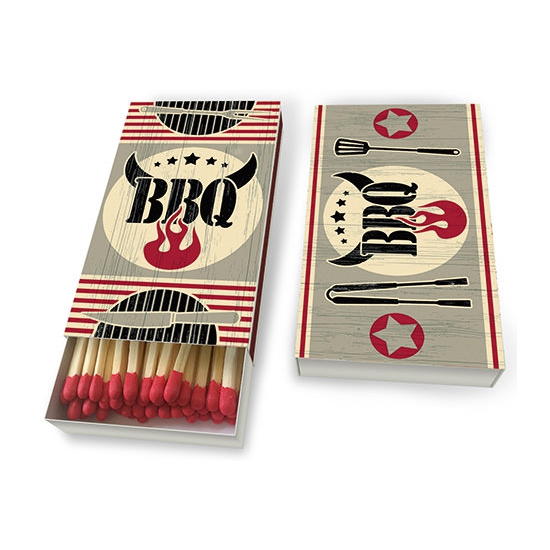 PAPER+DESIGN Streichholzschachtel 11 x 6,3 cm mit 45 Streichhölzern | Motiv "BBQ Grillen" 
