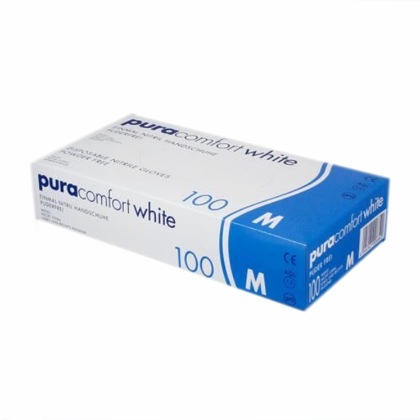 Einweghandschuhe Nitril puderfrei, weiß, "pura comfort white",100 Stück/Box | Größe S