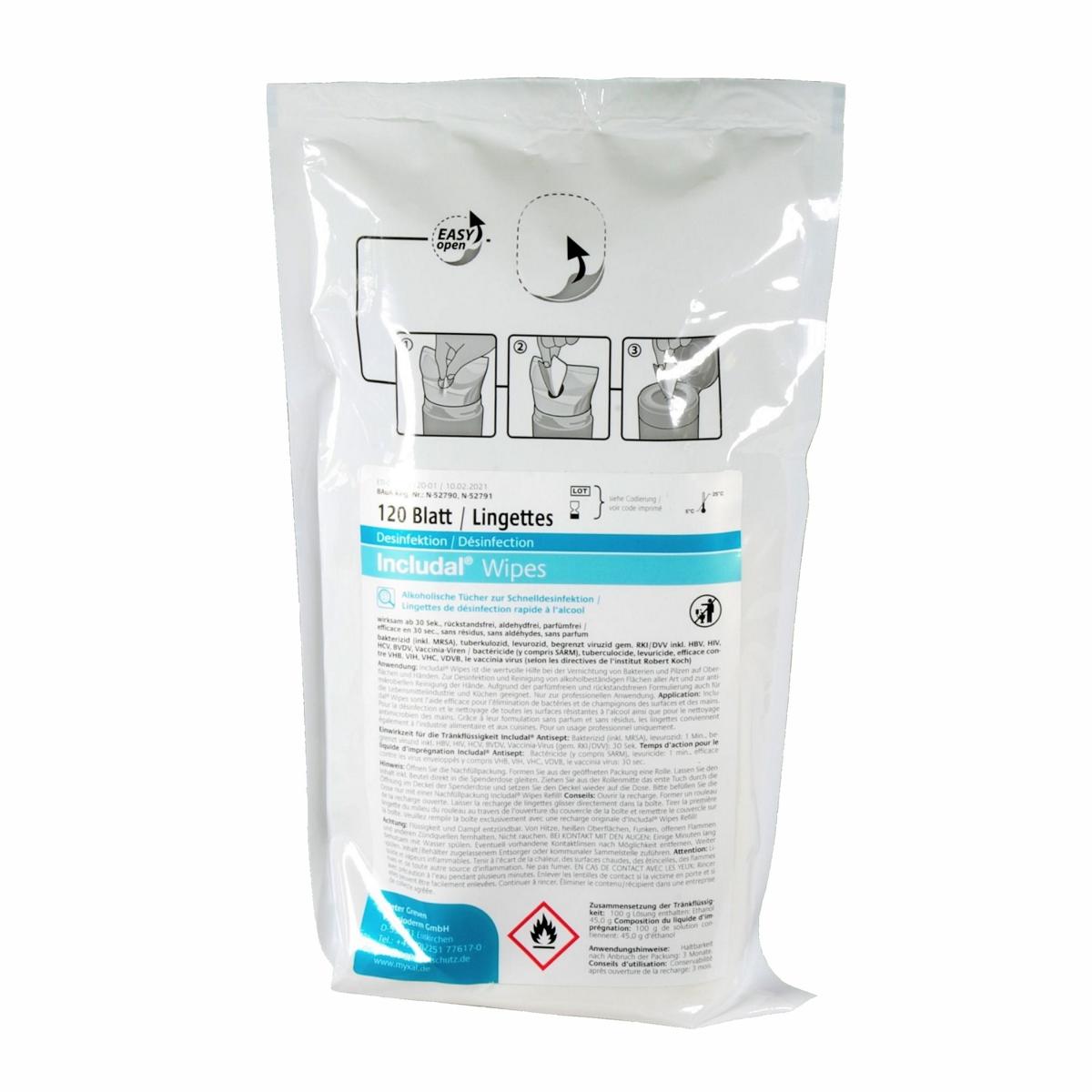 Includal Wipes, unparfümiert | 120 Blatt 
