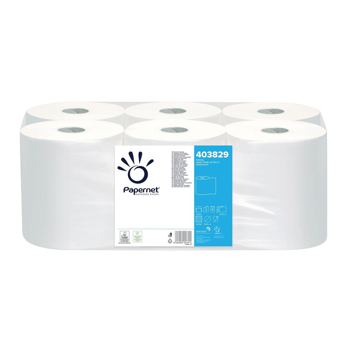 Papierhandtücher Rollenhandtücher Außenabrollung 2-lagig, Zellstoff weiß, 140 m | 6 Rollen 