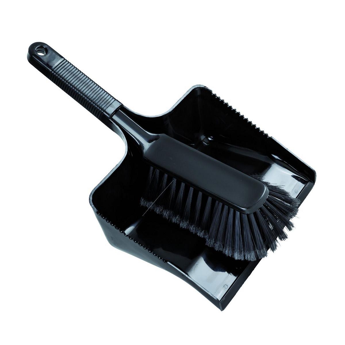 Hygiene-Kehrgarnitur Kunststoff, eckige Schaufel, Handfeger | schwarz 