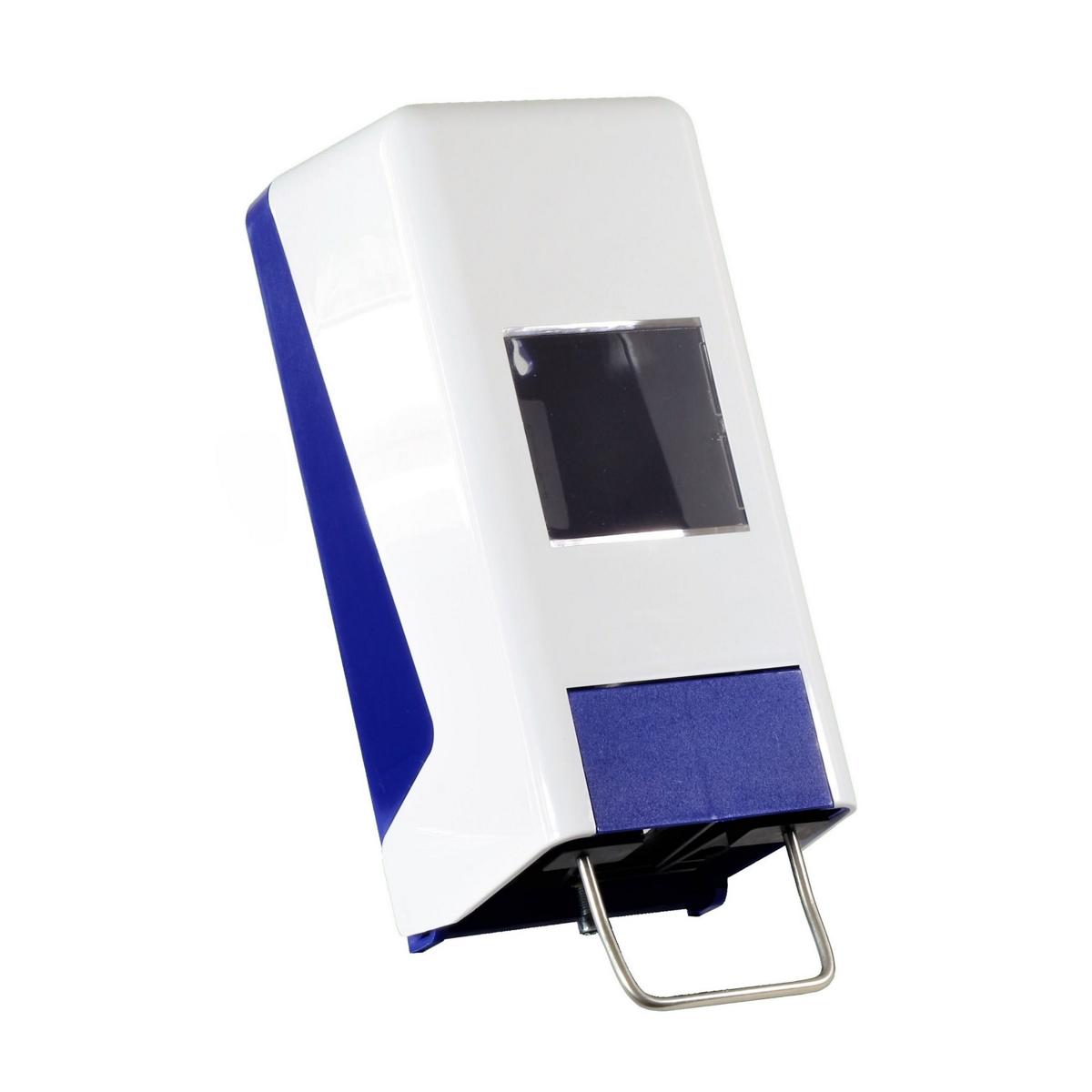 1er-System-Spender: Softflaschenspender/Universalspender geschlossen | weiß/blau 
