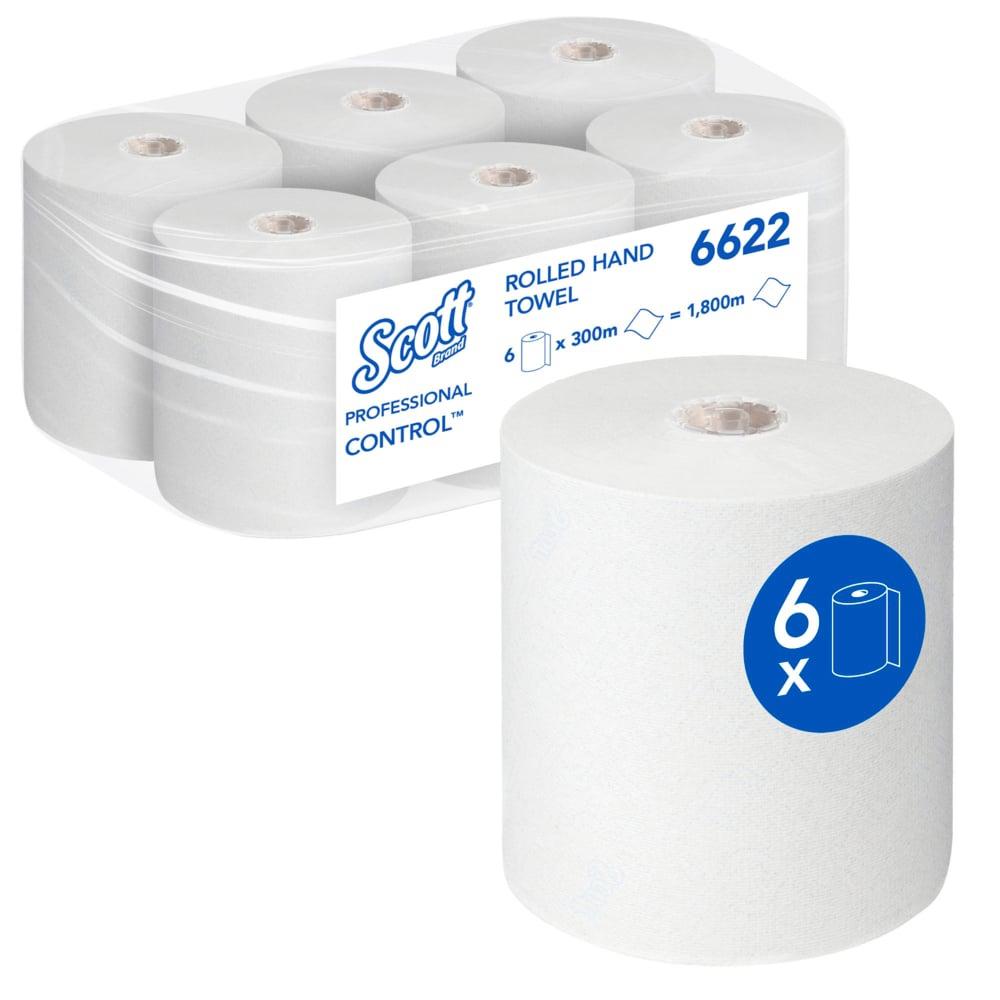 Papierhandtücher Rollenhandtücher Außenabrollung 1-lagig, weiß, 300 m, "Scott® Control" | 6 Rollen 
